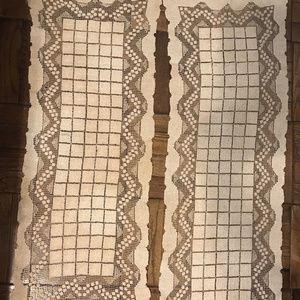 Antique Vintage Italian Sardinian Bosa Handmade Knotted Filet Lace Boho Decor